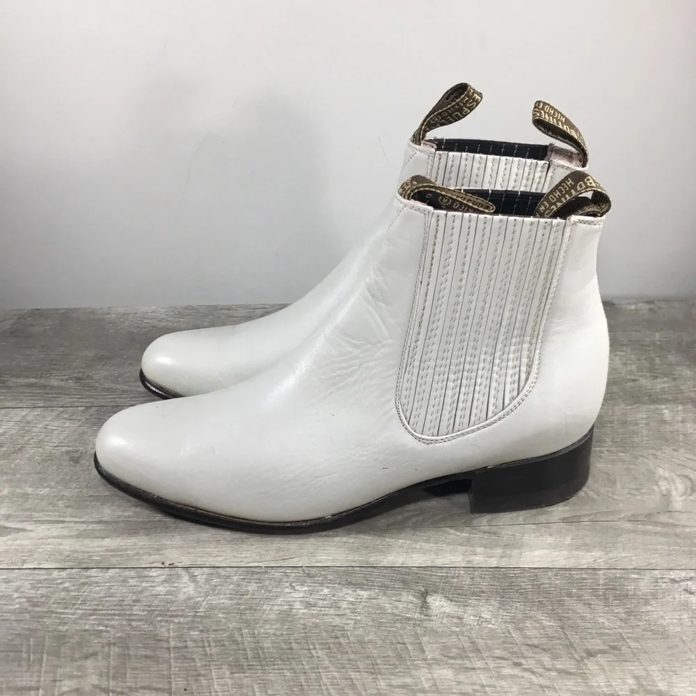 Lara Men’s White Leather Vaquero Slip-On Chelsea Western Botines Ankle Boots 7.5